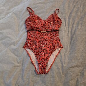 Vibrant Red Leopard One Piece Swimsuit